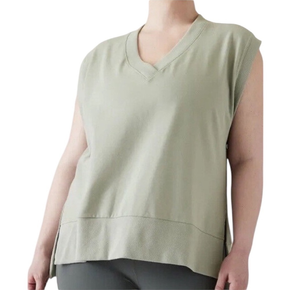 Athleta Green Retroterry V-Neck Sweatshirt Tee Sleeveless Loose Fit Size 2X
